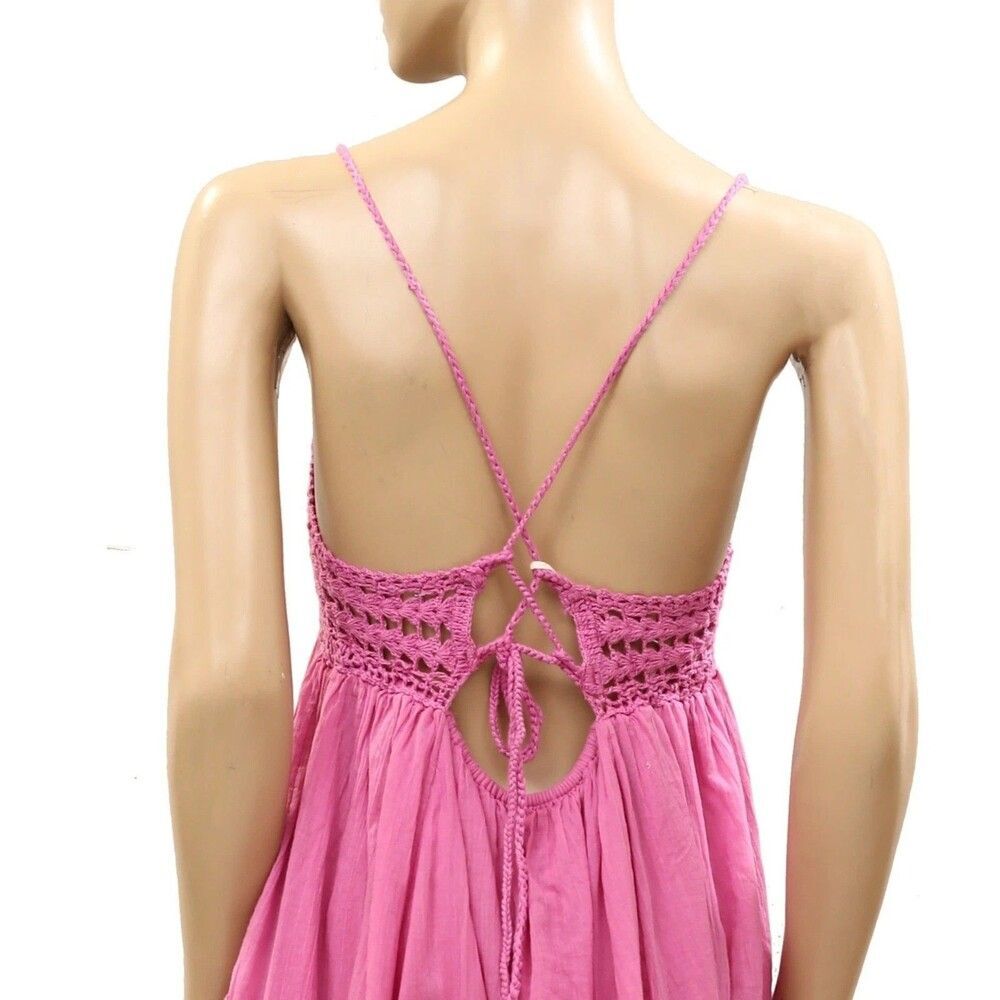 Free People Free-Est Sandoll Cotton Mini Dress Crochet Zigzag Tiered L 287492 - Picture 5 of 7